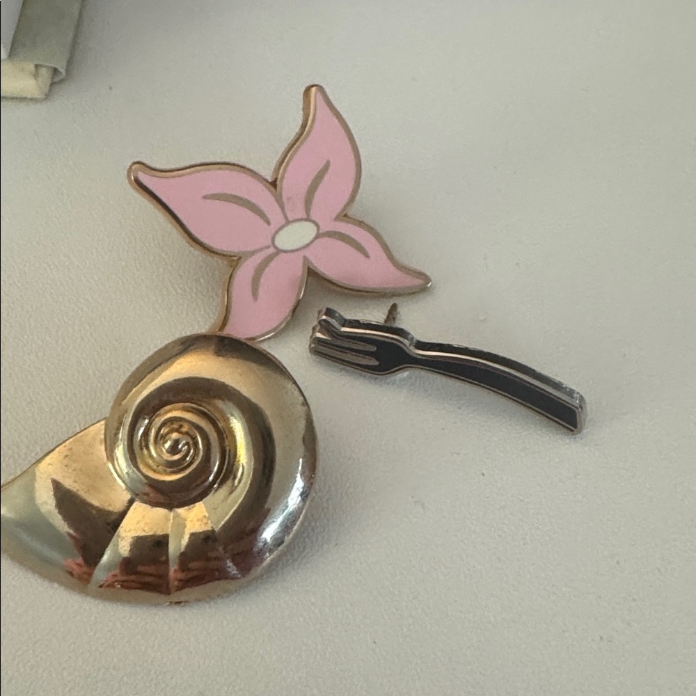 Lot of 3 Disney Authentic Little Mermaid Ariel Enamel Pin Set with Gold Shell